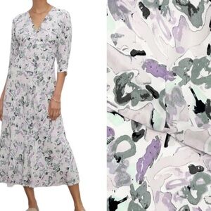 Club MONACO Drape Sleeve Midi Dress Abstract Floral Purple Gray Black Sz 8 NWT